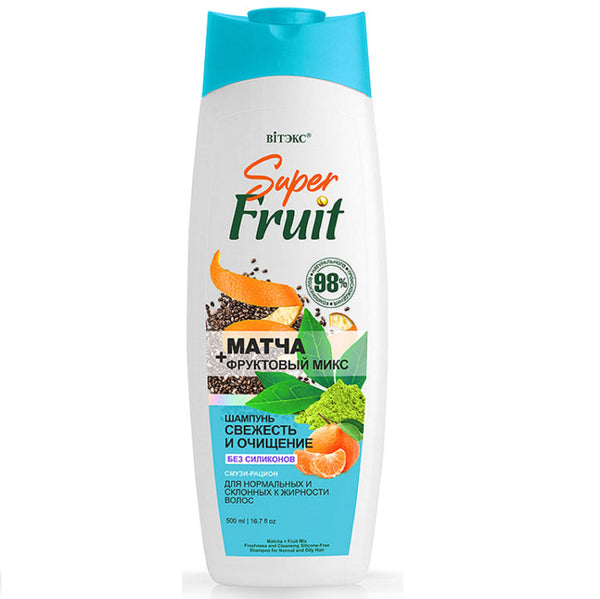 Belita Vitex Super FRUIT MATCHA + fruit mix Shampoo FRESHNESS AND CLEANSING for normal and oily hair WITHOUT SILICONES 500 ml