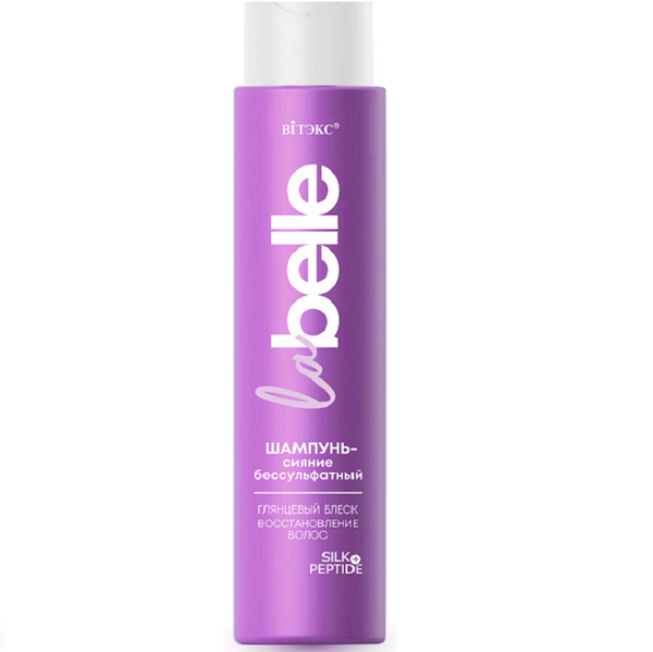 Belita Vitex La Belle Shine Shampoo, Sulfate-Free, Glossy, Hair Restoration, Silk + Peptides, 400 ml